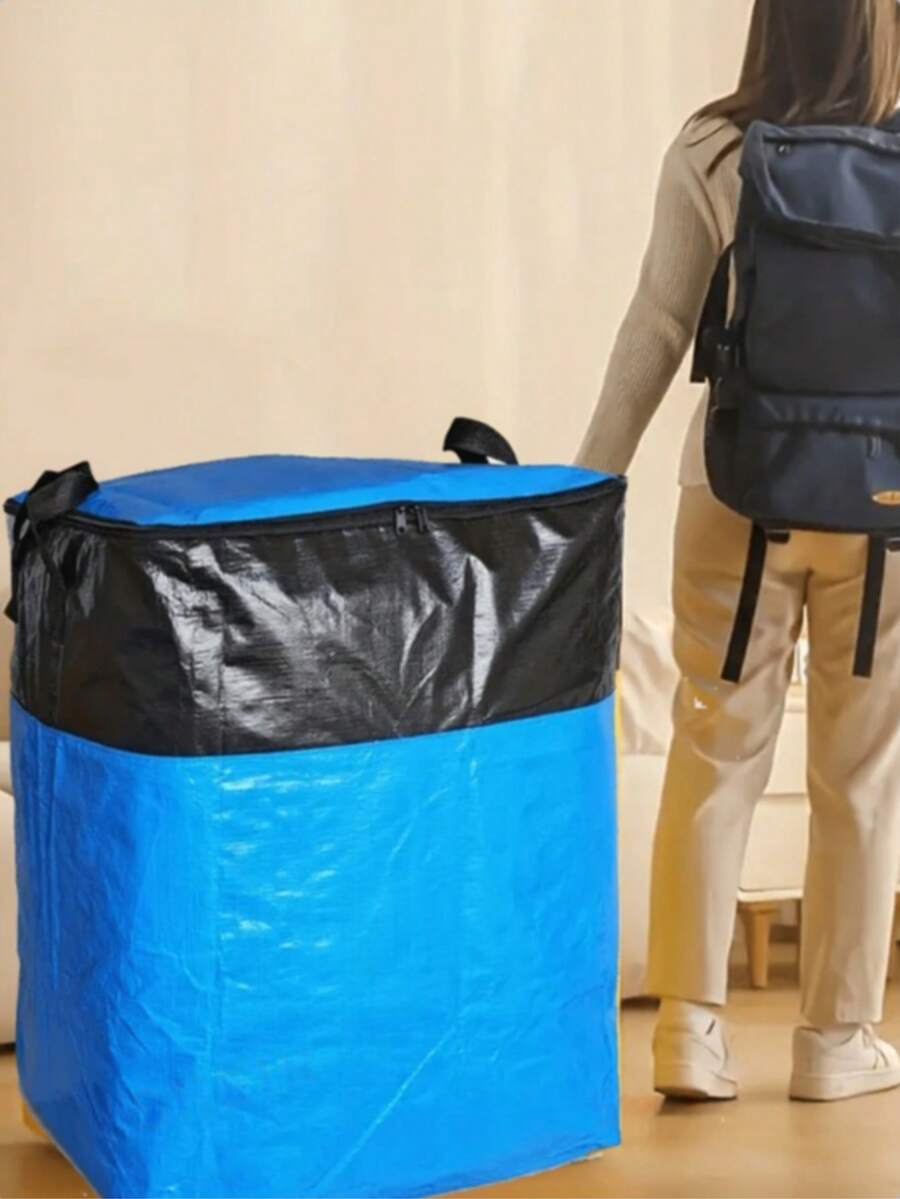 1pc Extra Large Zipper Moving Bag, Thick & Durable Storage Bag, Rectangular Large Capacity Space-Saving Design, Portable Organizer Bag Suitable For Clothes, Bedding, Home Goods, Ideal For Moving, Travel, Daily Use