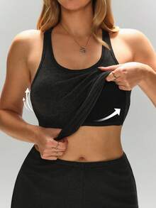 1pc Spring/Summer Backless Camisole, 2-In-1 With Built-In Cup Pad, Mesh Splice Casual Sports Yoga Outdoor Wear Slip Dress - Dark Grey - View 2
