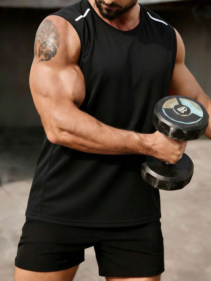 Men's Sports Tank Top, Quick-Dry Basketball Training Fitness Vest, Summer - Black - View 1