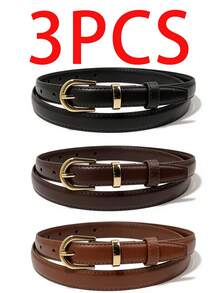 3pcs /2pcs /1pc Solid Color Casual PU Leather Belt, Simple Design, Suitable For Women To Wear In All Seasons: Summer, Campus Autumn, Deep Autumn, And Halloween Christmas Gifts - Multicolor - View 27