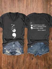 Women'S V-Neck T-Shirt With Letter Theme Print, Casual Knit Fabric, Short Sleeve, Regular Length, Summer Season, 180G - Black & White OptionsLoose Fit Benito Bowl,Big Game, Football Fast Delivery Women'S Casual And Stylish Short-Sleeved Printed Shirt/T-Shirt, Breathable, Suitable For Outdoor Sports, Everyday Wear, Birthday Gifts, Christmas Gifts, Halloween Gifts, Or As A Commemorative Shirt For Friends Or Loved Ones. Also Suitable As A Pullover - 黑色 - 查看 11