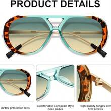 1pc Oversized Aviator For Women Men Retro Double Bridge Metal Aviators For Women ,Large Big Double Beam Designer Fashion Vintage Shades Retro - 藍卡色 - 查看 5