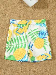 Family Matching Swimsuit Pineapple Print Ruffle Hem One Piece Bathing Suit Women Kids Girls Beachwear Swim Trunks Men&Boys Swimwear For Whole Family - 男生 - 查看 4