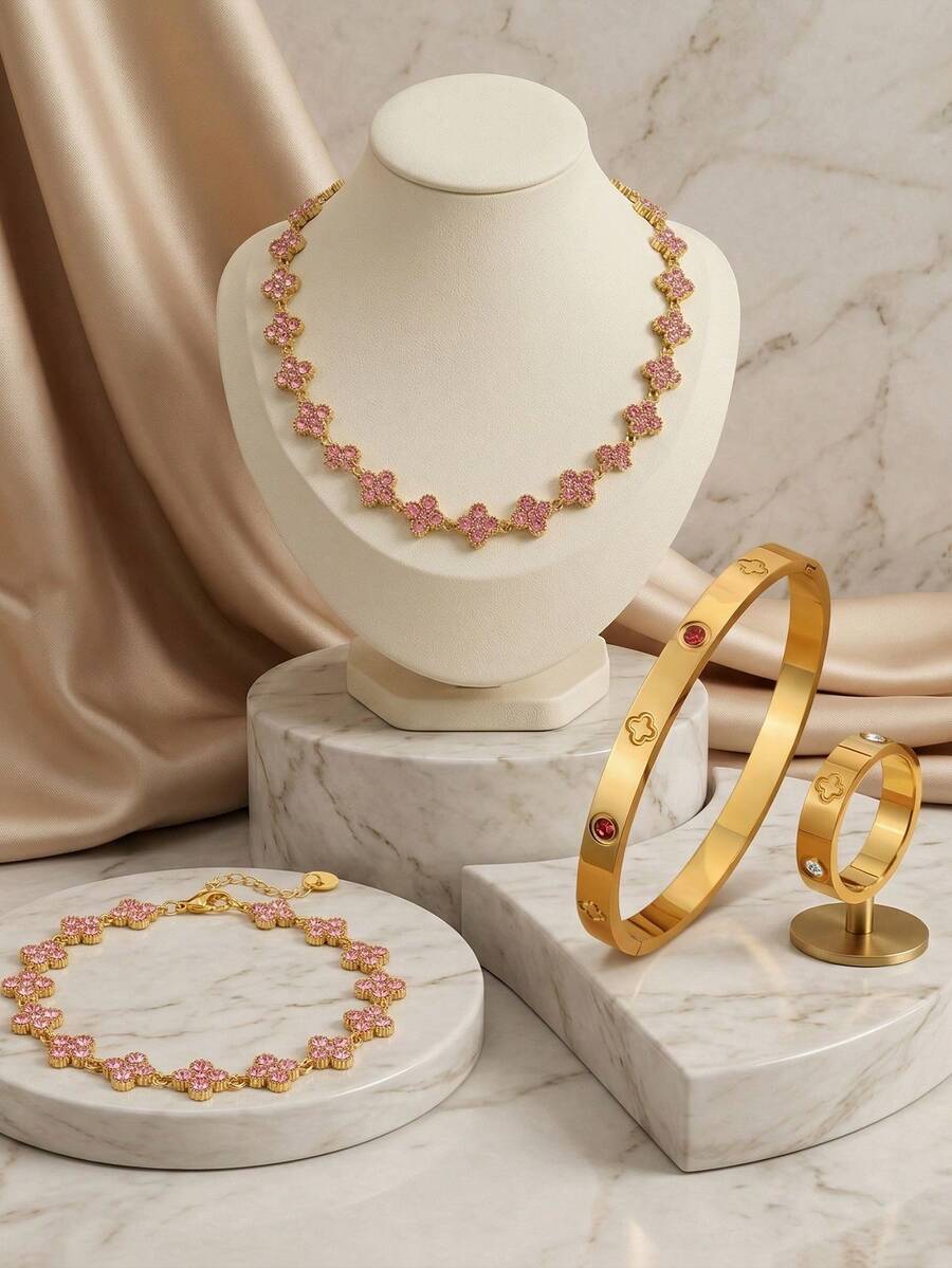 Camhanno Bộ trang sức thép không gỉ 4 món thanh lịch, phù hợp cho những buổi đi chơi thường ngày và các bữa tối trang trọng, phụ kiện thời trang giúp nâng tầm phong cách của bạn, món quà sinh nhật hoặc ngày lễ hoàn hảo, tỏa sáng rực rỡ trong các bữa tiệc ngày lễ và các buổi liên hoan công sở. - Vàng - Xem 1