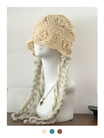 Handmade Crochet Hollow Out Beanie Hat For Women, Blue, Lightweight, Breathable, Boho Style, Vintage, Colorful Beaded, Summer