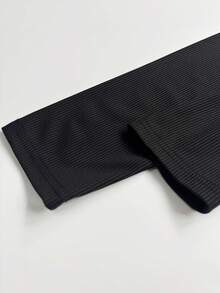 Camiseta interior de punto acanalado de manga larga con cuello cuadrado, lazo y encaje sexy para mujer - Negro - Ver 9