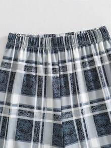 Disney Conjunto de pijama para niños preadolescentes con top de manga corta con estampado de letra "High Fly" y pantalones largos de cintura elástica a cuadros para el verano - Gris Claro - Ver 6