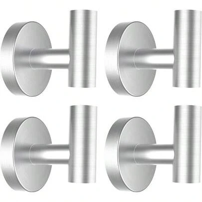 4 Pack Towel Hooks Wall Mount, Screw - In Wall Hooks Hanging Hat Bath Towels Coat Bathrobes, Heavy Duty Stainless Steel Towel Hanger Bathroom RV Kitchen Office Hotel, Brushed Silver