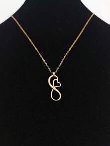 1件奢华18K镀金不锈钢无限爱心吊坠项链，男女皆宜日常佩戴，小众奢华之选 - 金黃色 - 查看 4