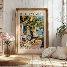 1幅无框复古意大利墙面艺术海报 | 竖版帆布印刷品，印有“Dolce far Niente”（无所事事的甜蜜）字样，柠檬树和海景装饰，适用于厨房、客厅、卧室 - 乔迁礼物，春秋风格，厨房墙面装饰，柠檬树艺术 - 5 - 查看 6
