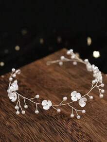 Faux Pearl & Flower Decor Bridal Headwear Elegant Tiaras Valentine's Day Accessories - 金子 - 查看 2