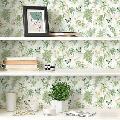 1 Cuộn Giấy Dán Tường Tự Dính Họa Tiết Hoa và Bướm Phong Cách Bohemian, Giấy Dán Tường Phong Cách Đồng Quê Tươi Mát, Giấy Dán Tường PET Không Mối Nối, Chống Thấm Nước, Dễ Dán Và Tháo Gỡ, Thích Hợp Cho Nhà Bếp, Phòng Ăn, Phòng Khách, Lối Vào, Phông Nền Sofa, Phòng Học, Đầu Giường Phòng Ngủ, Trang Trí Tường TV, Sửa Chữa Tủ/Tủ Quần Áo, Trang Trí Nhà Thuê, Ghép Thẳng, 17.32x118.11/196.85/393.7 Inch