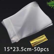 50个扁平风琴褶礼品袋，透明玻璃纸抽绳袋，适用于生日派对、情人节、母亲节、圣诞节、万圣节等各种场合 - 彩色 - 查看 8