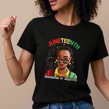 Camiseta de Mujer  Estampada para el Festival de Junio- 1pcs, 180Gsm, 100% Cotton - Negro - Ver 3