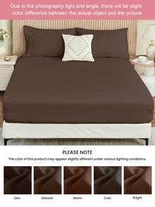 1 bộ ga trải giường đôi màu trơn - 100% polyester, nhẹ như mây, có 4 dây chun ở 4 góc, phù hợp với nệm dày 9-12 inch, mềm mại và thoáng khí, chống co rút và nhăn, thích hợp cho giường đơn/đôi/nữ hoàng/vua ở nhà và ký túc xá, đạt chứng nhận Oeko-Tex, màu nâu. - màu nâu - Xem 10