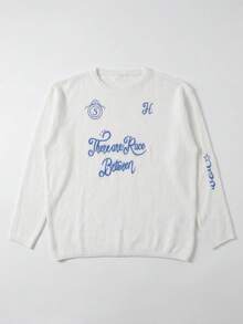 韩版百搭可爱印花字母镂空轻薄长袖针织罩衫，春夏款 - 白色 - 查看 10