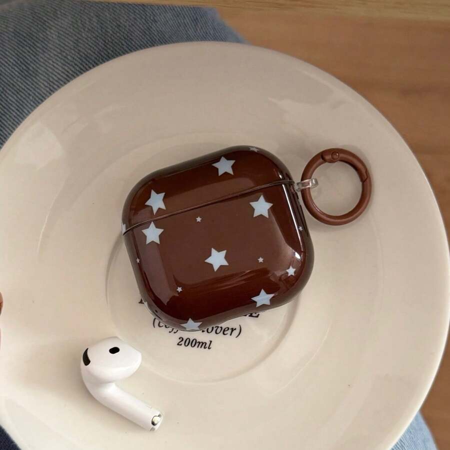 极简半透明棕蓝色星星挂环耳机保护套，兼容 Pro 3、新款Pro 2、可爱苹果4极简3，个性化半耳机保护套，女士款