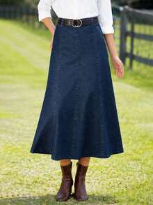 High Elastic Denim Mini Skirt, Washed Deep Blue Casual Spring - Màu xanh lam - Xem 4