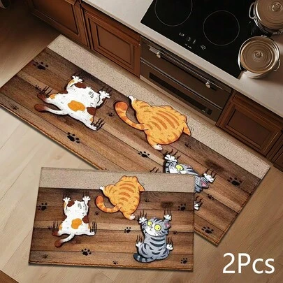 Thảm in hình mèo chạy trốn 2D, mềm mại và bền, có thể giặt được, thích hợp cho lối vào, hiên nhà, trong nhà - phòng khách, phòng tắm, phòng ngủ, phòng chơi game, phòng giặt, trang trí ký túc xá.