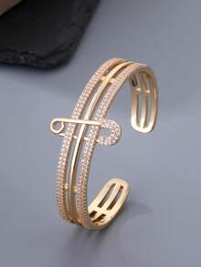 Bộ 1 chiếc vòng tay và nhẫn nữ đính đá Cubic Zirconia thời trang, thiết kế ghim cài, thích hợp đeo hàng ngày, quà tặng cho phái nữ, quà tặng dịp Eid Al-Fitr & Eid Al-Adha, phân phối sỉ. - ghim - Xem 11