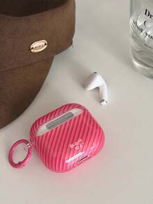 红色条纹英文耳机保护套，适用于 4/3 英寸耳机，硅胶软壳，兼容 Apple 2 Pro，个性化创意高级设计 - 玫瑰紅 - 查看 5