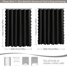 Black Scalloped Shower Curtain Linen Textured With 12 Metal Hooks Cute Heavy Duty Washable Waterproof Thick Cloth Halloween Shower Curtains With Black Border For Bathroom Hotel Bathtub,W72*L72 - Đen - Xem 7