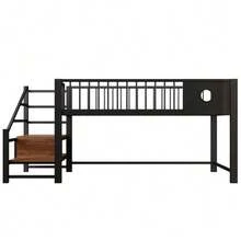 Low Loft Bed For Children (90 X 200 Cm), With Storage Ladder, Sturdy Metal Frame, Suitable For Children And Teenagers, Pink - 黑色 - 查看 9