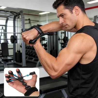 1 Set (1 Entrenador de fuerza de muñeca + 2 piezas Entrenador de muñeca de 5 dedos) - Rango de resistencia ajustable 22-172 Lbs, Entrenador de antebrazo de hierro, Ejercitador de muñeca ajustable, Mejora la fuerza de agarre, Entrenador de muñeca, Mejora la fuerza, flexibilidad y coordinación de la muñeca, Adecuado para atletas, músicos y rehabilitación de manos, Conveniente para entrenamiento en casa, Sin electricidad, Negro