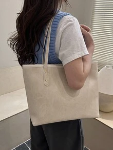 2026 New Large Capacity Tote Bag For Women, Versatile Shoulder Bag, Casual College Student Commuter Bag - White - View 2
