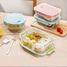 Nueva llegada de moda Caja de almuerzo de vidrio borosilicato reforzado para comer el almuerzo, organizador de refrigerador, caja de almacenamiento de refrigerador, contenedor de almacenamiento de cocina apilable, caja bento a prueba de fugas, apto para microondas y congelador para almacenamiento de cocina&organización de refrigerador - Multicolor - Ver 3