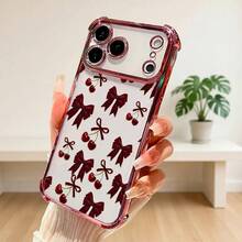 Cherry Bows Pattern Transparent Phone Case, Full Coverage Four-Corner Anti-Drop Cover For IPhone 11 12 13 14 15 16 17 Air Pro Max Plus - 藍色 - 查看 1