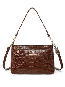 New Crocodile Embossed PU Leather Crossbody Bag For Women, Shoulder Bag Or Handbag, Glossy Classic Casual Commuter Bag - Coffee - View 4