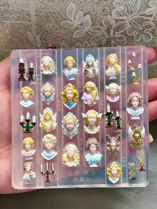 1 pieza Molde de arte de uñas 3D con patrón floral, marco con alas, castillo y ángel de estilo vintage, plantilla de decoración de uñas de silicona transparente - transparente - Ver 2