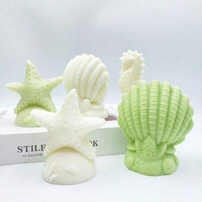 3 st/set DIY-kitt för harts - sjöstjärna, snäckskal, sjöhäst ljus silikonform, Ocean Series gipsdekor