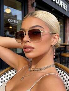 1pc Women's Mirrored Aviator Frame Boho Style Fashion Outdoor Protective Travel Daily Accessory - Gradient Brown - View 1