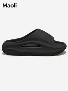 MAOLI 男士露趾厚底拖鞋，休闲运动风镂空设计情侣夏季新款凉鞋，居家卧室日常穿着拖鞋，EVA防滑耐磨，增高3厘米，多种颜色可选，女士夏季拖鞋 - 黑色 - 查看 6