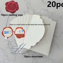 Bộ 20/10 thiệp mời cưới gấp ba có túi đựng, kèm phong bì niêm phong sáp, thiệp mời lễ đính hôn, sinh nhật lần thứ 15, lễ rửa tội, thiệp mời tối giản, thiệp tự làm, thiệp 5*7 inch, thiệp có túi đựng, thiệp mời tùy chỉnh, phong bì mới. - Trắng - Xem 10
