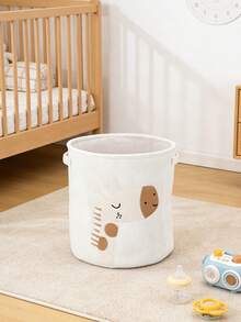 1pc Animal Print Baby Storage Basket, Striped Plush Fabric, Large Capacity Baby Clothes, Diapers, Toys Organizer Bin, Portable Household Storage Basket, Nursery Decor - Multicolor - View 8