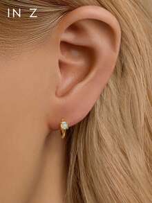 1只925纯银天然蛋白石耳环 | 低过敏性金耳环 | 可叠戴耳环 | 天然蛋白石耳环 | 925纯银饰品 | 适合女性日常佩戴 | 单只出售（非一对） - 多色 - 查看 6