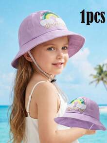 1pc Girls' Fisherman Bucket Hat, Cute & Sweet For Summer, Sequin Rainbow, Lightweight For Spring & Autumn, Wide Brim Sun Protection Hat, Adjustable Chin Strap, Breathable, Quick Dry, Packable, Soft Material, Skin-Friendly, One Size Fits Most, Washable, Suitable For Beach, Outdoor Play, Hiking, Camping - 1PC - View 3