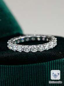 1枚奢华莫桑石925纯银订婚戒指，女士珠宝礼物，情人节礼物 - 銀色 - 查看 2