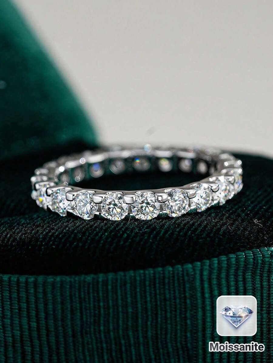 1枚奢华莫桑石925纯银订婚戒指，女士珠宝礼物，情人节礼物