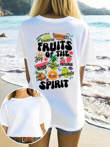 Cotton T-Shirt Girls' & Teens' Casual Pink Printed Round Neck Short Sleeve T-Shirt, Summer Top - 白色2 - 查看 1