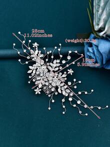 1pc Fashionable Crystal Bridal Hair Comb, Alloy Flower Headpiece Suitable For Wedding, Party, Easter - Silver - View 4