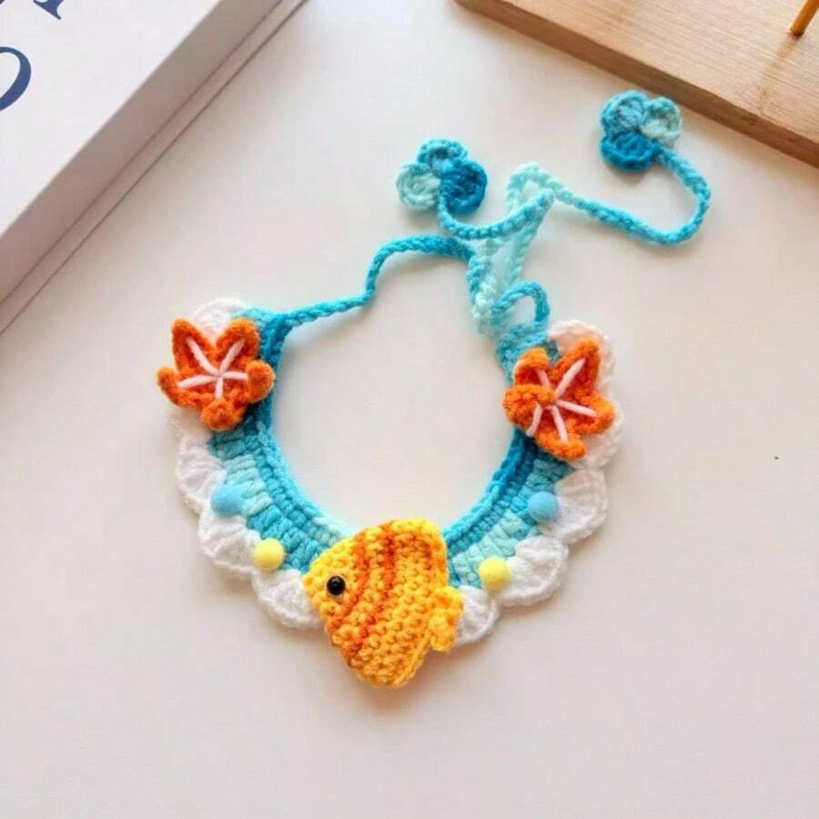 Handmade Crocheted Cute Pet Collar, Cat Scarf, Pet Accessory, Dog Scarf, Bib, Drool Bib, Rabbit Decoration, Adjustable Size - Multicolor - View 1