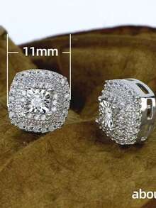 2 pièces Boucles d'oreilles carrées vintage ornées de cubic zirconia cubiques brillants, style hip hop. Bijoux de mode et raffinés pour hommes et femmes, convenant pour un port quotidien - carré - Voir 4