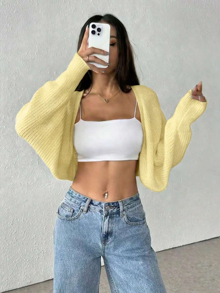 Cárdigan de punto de lana de unicolor acanalado informal para mujer - Amarillo - Ver 1