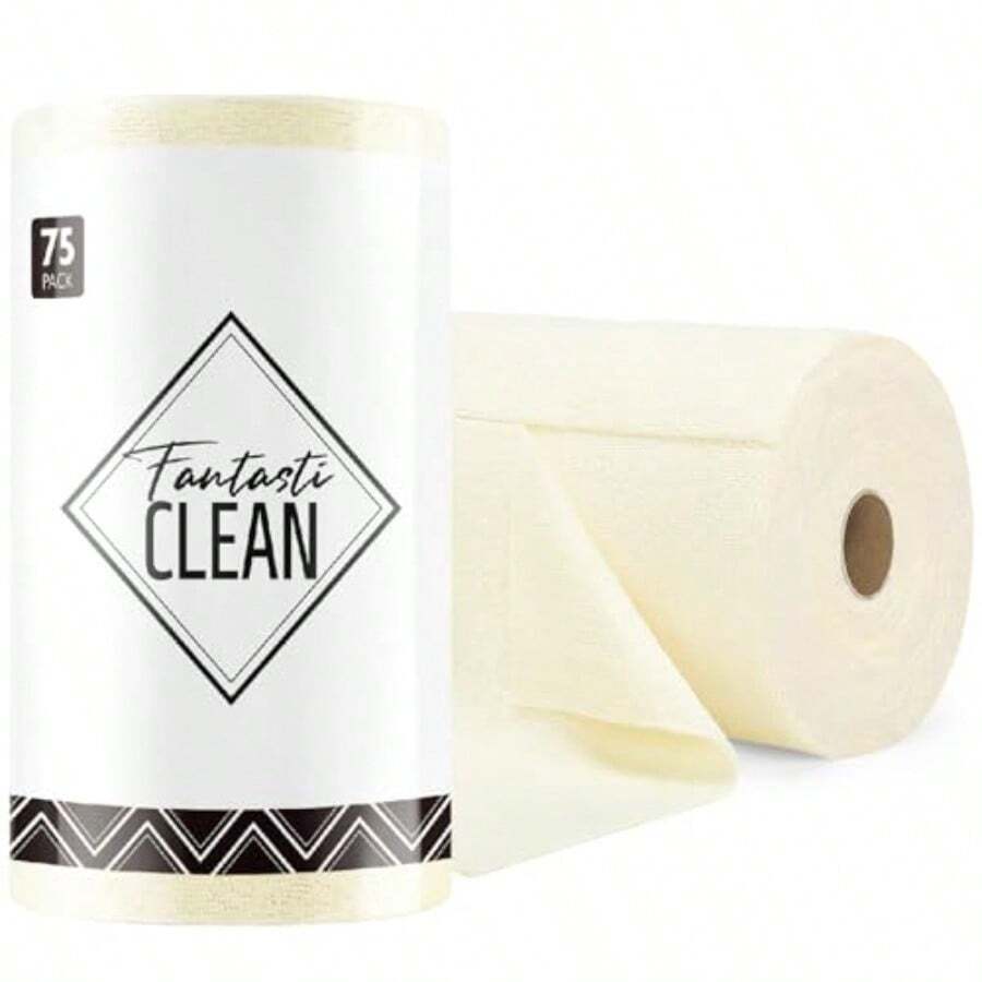 Fantasticlean - Rollo de paño de limpieza de microfibra paquete de 75 toallas desprendibles 30 x 30 cm trapos reutilizables lavables beige - Beis - Ver 1