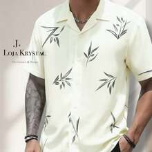 JL Men's Hawaiian Floral Beach Shirt, Short Sleeve, Button-Down, Spring And Summer - Floral 22-Amarelo - 查看 2