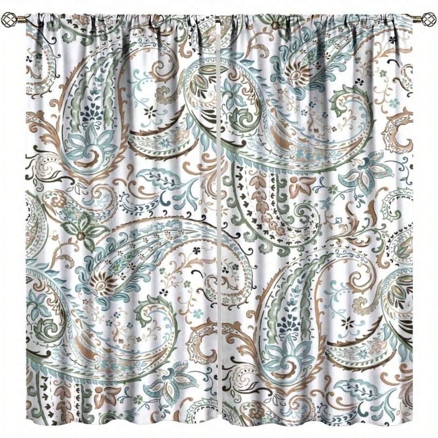 Bermuda Curtains, Traditional I1ndian Bermuda Pattern, Bedroom Living Room Decorative Curtains Black Blackout Curtains Polyester, Machine Wash 100% Polyester Curtains, 2 Panel For Home Decoration - 2pcs - 查看 1